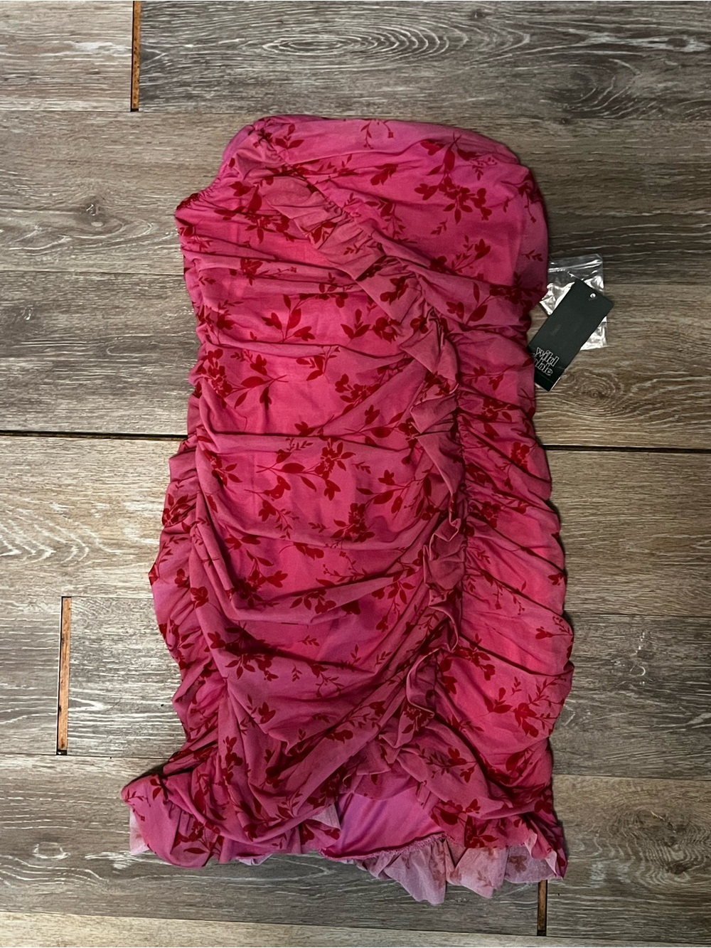 Target Strapless Ruched Floral Mini Dress in Fuchsia and Red
